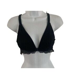 Victorias Secret Bralette Size L Black Lace Front Hook No Padding Lined Wireless
